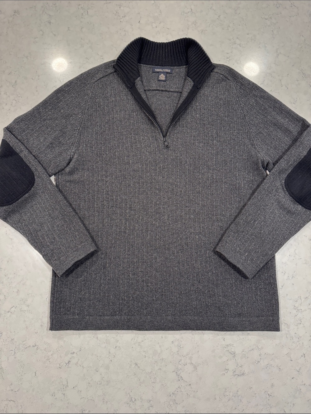 Banana Republic Lambswool Cashmere Men's XL 1/4 Zip Ribbed Sweater Elbow Patches